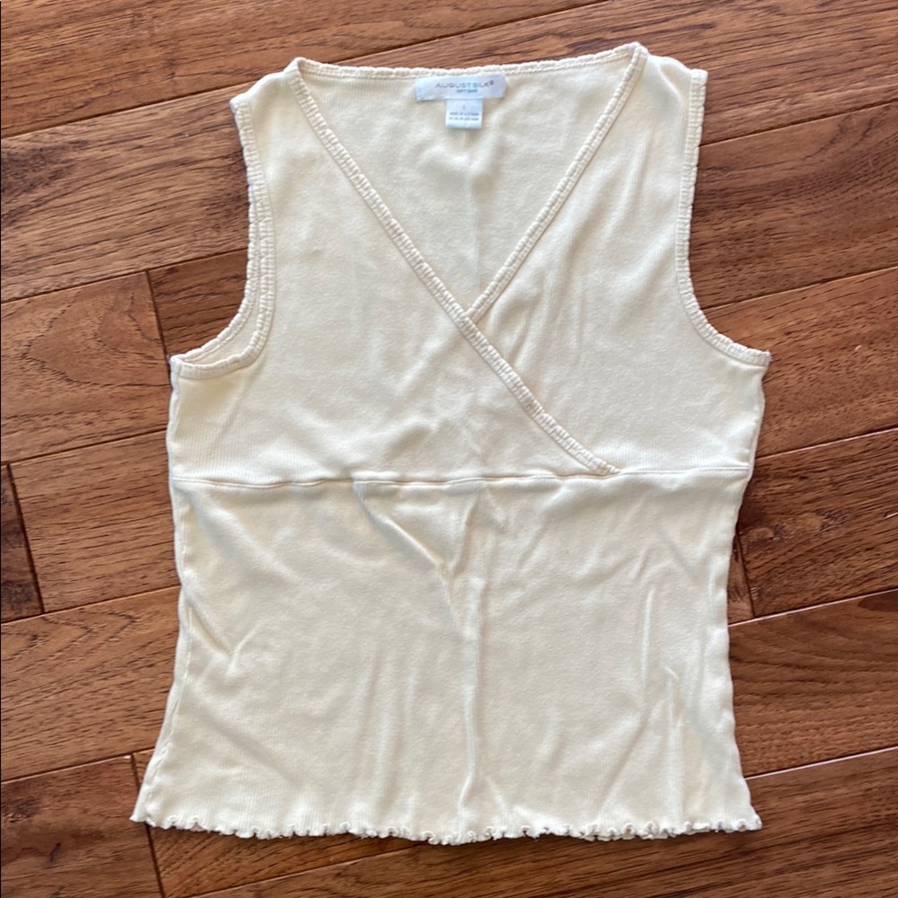 August Silk White Sleeveless Wrap Tank Top